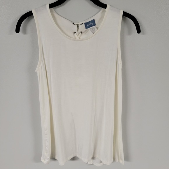 Neely White Sleeveless Tank Top Lace Up Back Detail XS - Picture 1 of 6